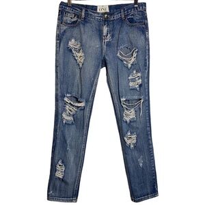 One by One Teaspoon Awesome Baggies Distressed Mid Rise Tapered Leg Jeans 29